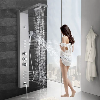 

Black Nickel Rainfall Waterfall Shower Panel Massage Jets Shower Column Thermostatic Mixer Shower Faucet Tower Shower Tub Spout