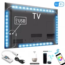 DC 5V USB WIFI TV Luce di Sfondo Dello Schermo Del Computer Posteriore Bias Tape Luce 5050 RGB LED Posteriore Luce di Striscia casa del Suono di Controllo Intelligente(China)