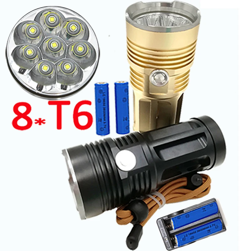 5 Modes 8x XM-L T6 LED Flashlight 8500LM Tactical lanterna Torch Lamp +4x 18650 Battery +Charger Night Light Outdoor Camping
5 Modes 8x XM-L T6 LED Flashlight 8500LM Tactical lanterna Torch Lamp +4x 18650 Battery +Charger Night Light Outdoor Camping