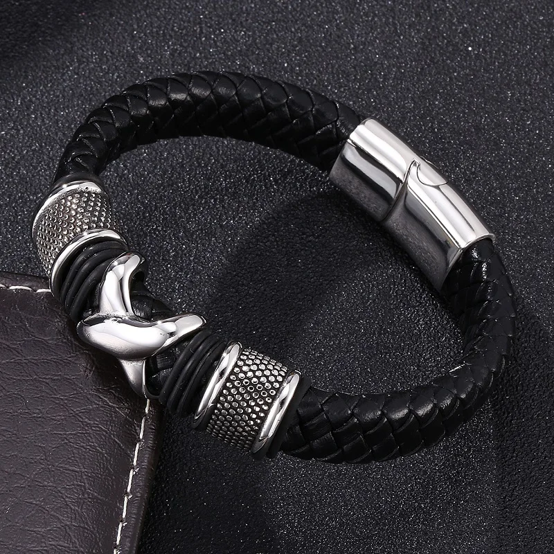 Punk X Shape Stainless Steel Accessories Woven Leather Bracelet Men Jewelry Magnetic Buckle Braided Male Wrist Band Gifts ST0068
Punk X Shape Stainless Steel Accessories Woven Leather Bracelet Men Jewelry Magnetic Buckle Braided Male Wrist Band Gifts ST0068