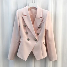 HIGH QUALITY New Fashion 2021 Baroque Designer Blazer Jacket Women's Silver Lion Buttons Double Breasted Blazer Outerwear HIGH QUALITY New Fashion 2021 Baroque Designer Blazer Jacket Women's Silver Lion Buttons Double Breasted Blazer Outerwear