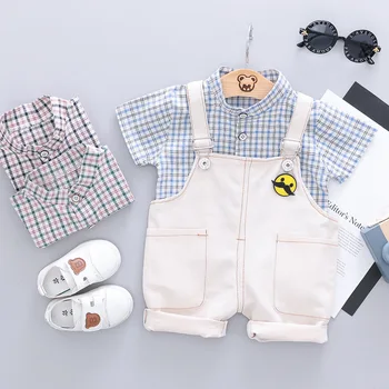2019 Summer Baby Boys Clothing Sets Short Sleeve Plaid Shirts Tops + Cartoon Mustache Overalls Pants Casual Kids 2Pcs Suits
2019 Summer Baby Boys Clothing Sets Short Sleeve Plaid Shirts Tops + Cartoon Mustache Overalls Pants Casual Kids 2Pcs Suits