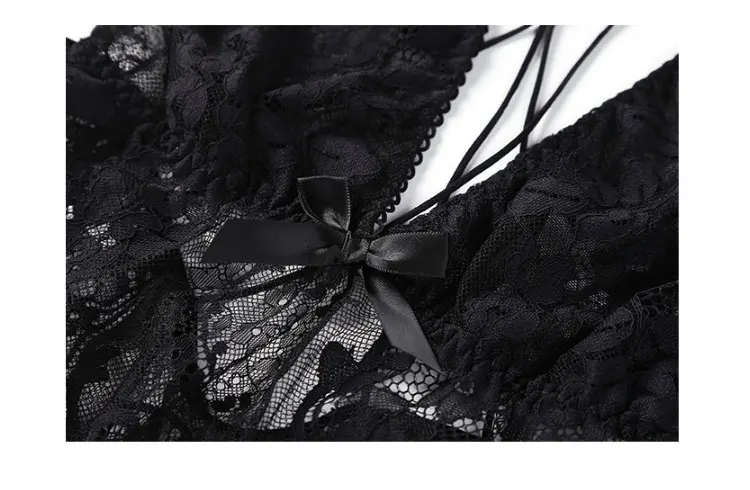 Waliicorners Sexy lace sexy lingerie cross perspective backless sexy strap nightdress suit home service nigthdress female 17