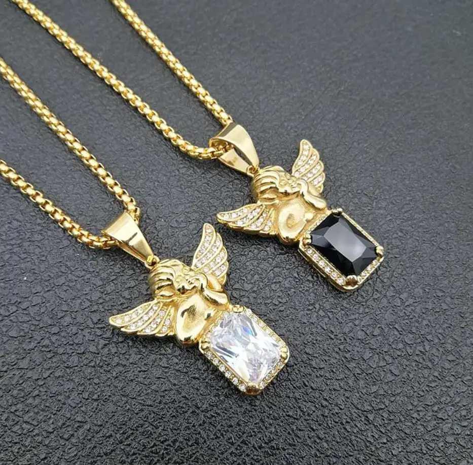 Gold color Men Hip hop Stainless Steel Angel wings pendant necklaces with big gem Fashion men/women hiphop necklace jewelry gift
Gold color Men Hip hop Stainless Steel Angel wings pendant necklaces with big gem Fashion men/women hiphop necklace jewelry gift