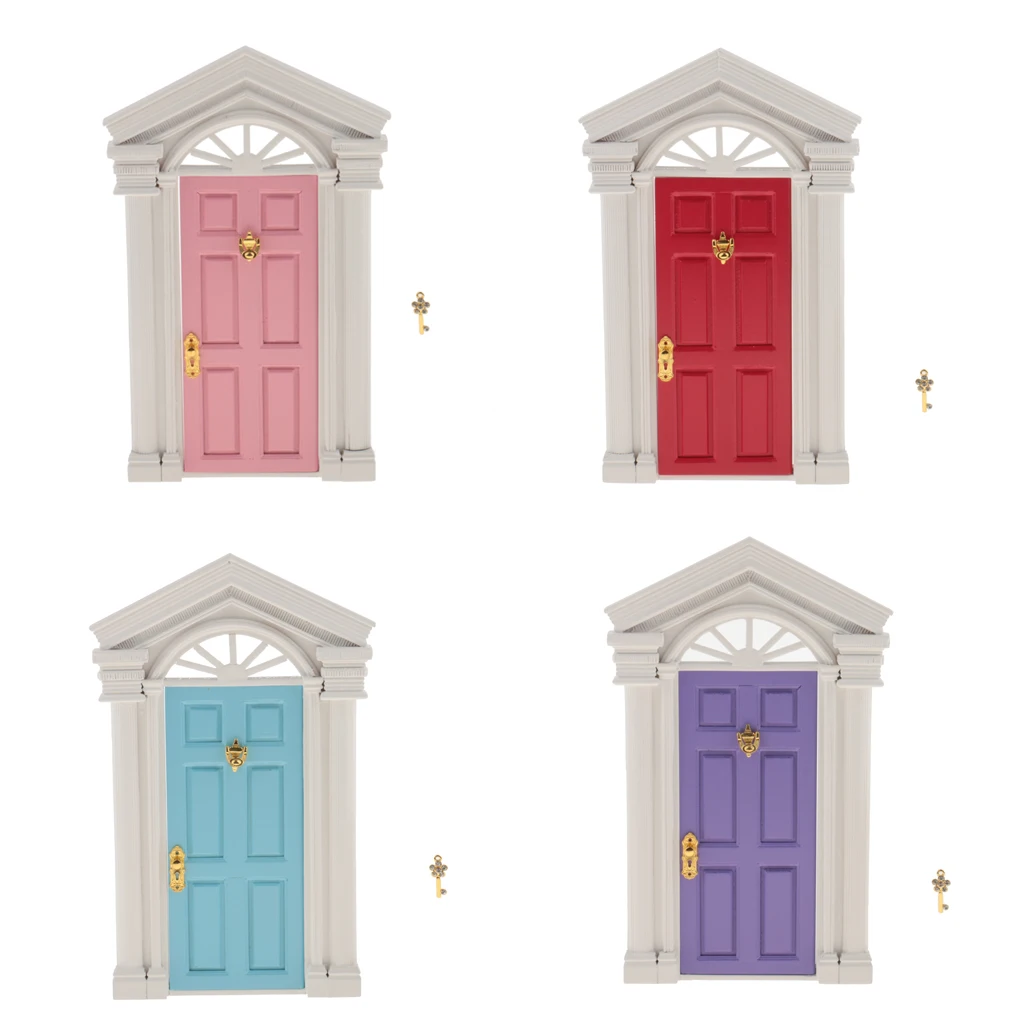 DIY 1:12 Dollhouse Miniature Wooden European-style Villa Gate Door 1/12 Doll House Decor Furniture Toys for Children Kids Gift