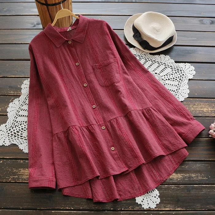 5104 big size Spring women blouse simple Japan style plaid Cotton and linen turndown collar long sleeve shirt Casual women tops
5104 big size Spring women blouse simple Japan style plaid Cotton and linen turndown collar long sleeve shirt Casual women tops