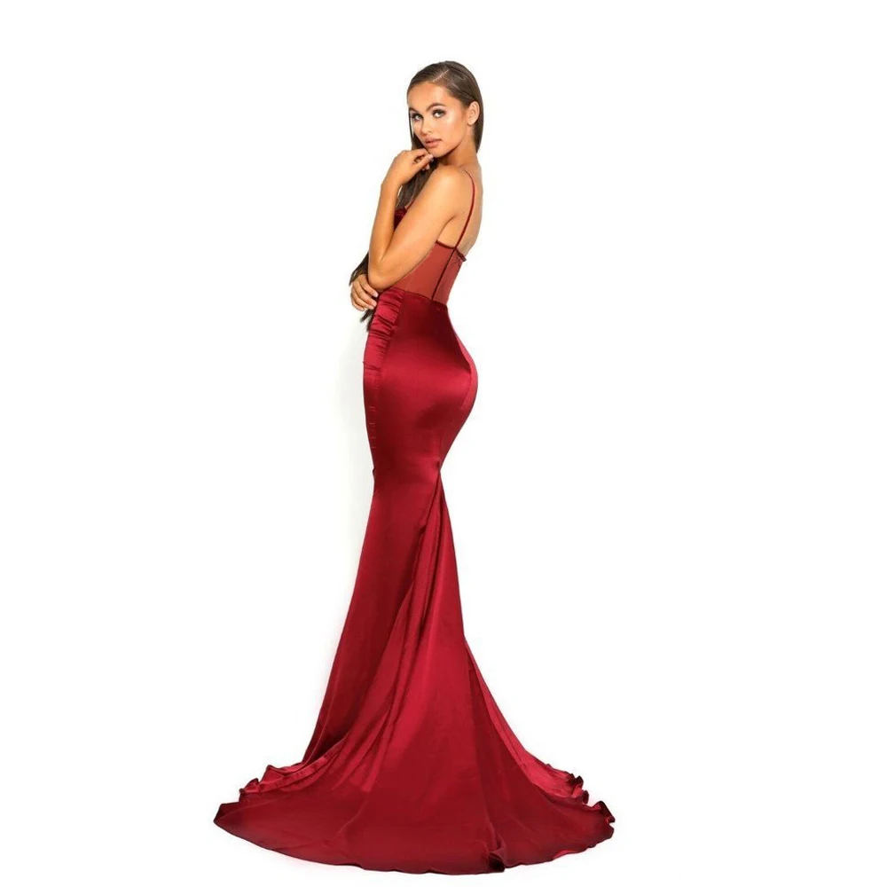 Elegant Strappy Maxi Dress Red Satin Patchwork Mesh Hollow Out Dress Backless Floor Length Evening Party Dress
Elegant Strappy Maxi Dress Red Satin Patchwork Mesh Hollow Out Dress Backless Floor Length Evening Party Dress