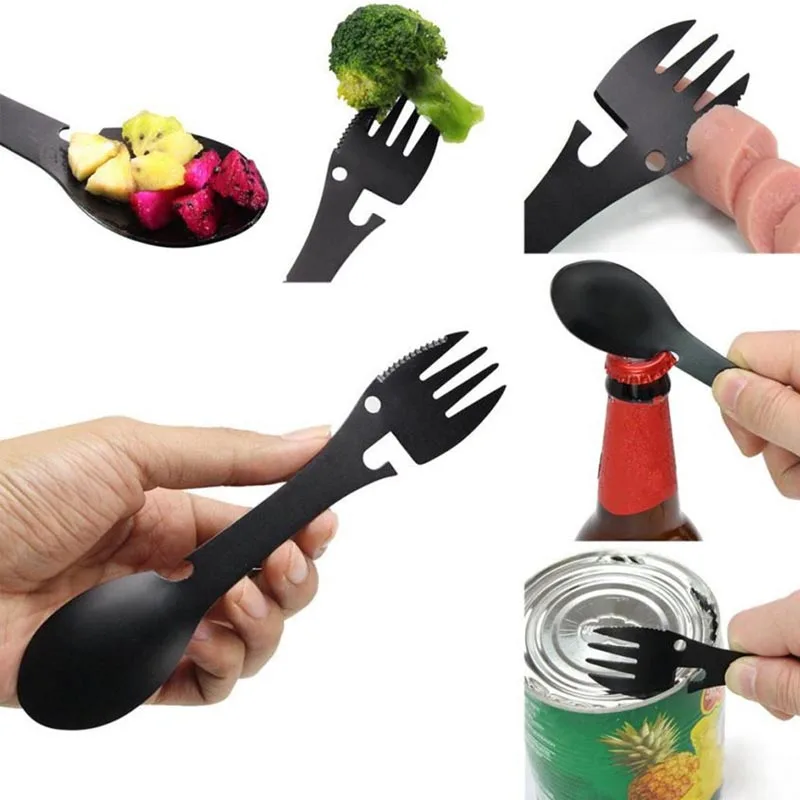 Multi Function Bottle Can Opener Knife Fork Spoon Picnic Gadget Utensil Knife Spoon Fork 5 in1 Stainless Steel Spork
Multi Function Bottle Can Opener Knife Fork Spoon Picnic Gadget Utensil Knife Spoon Fork 5 in1 Stainless Steel Spork