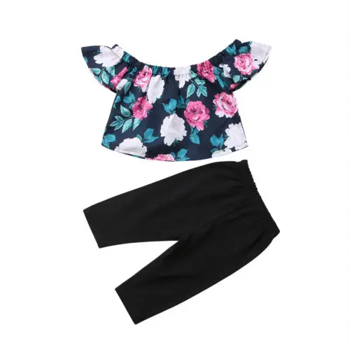 Fashion Toddler Summer Casual Newborn Baby Girl Clothing Cotton Off-shoulder Floral Tops+Ripped Pants Outfits 2018 
Fashion Toddler Summer Casual Newborn Baby Girl Clothing Cotton Off-shoulder Floral Tops+Ripped Pants Outfits 2018