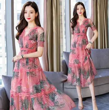 2019 Korean Style Floral Chiffon Midi Dress Elegant Short Sleeve V-neck Slim Swing Dress Sundress Vestidos
2019 Korean Style Floral Chiffon Midi Dress Elegant Short Sleeve V-neck Slim Swing Dress Sundress Vestidos