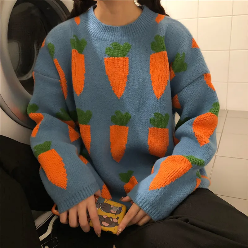 Women's Clothing 2018 autumn winter New ulzzang Korea fashion Kawaii carrot print sweet Harajuku long sleeve oversized sweaters
Women's Clothing 2018 autumn winter New ulzzang Korea fashion Kawaii carrot print sweet Harajuku long sleeve oversized sweaters