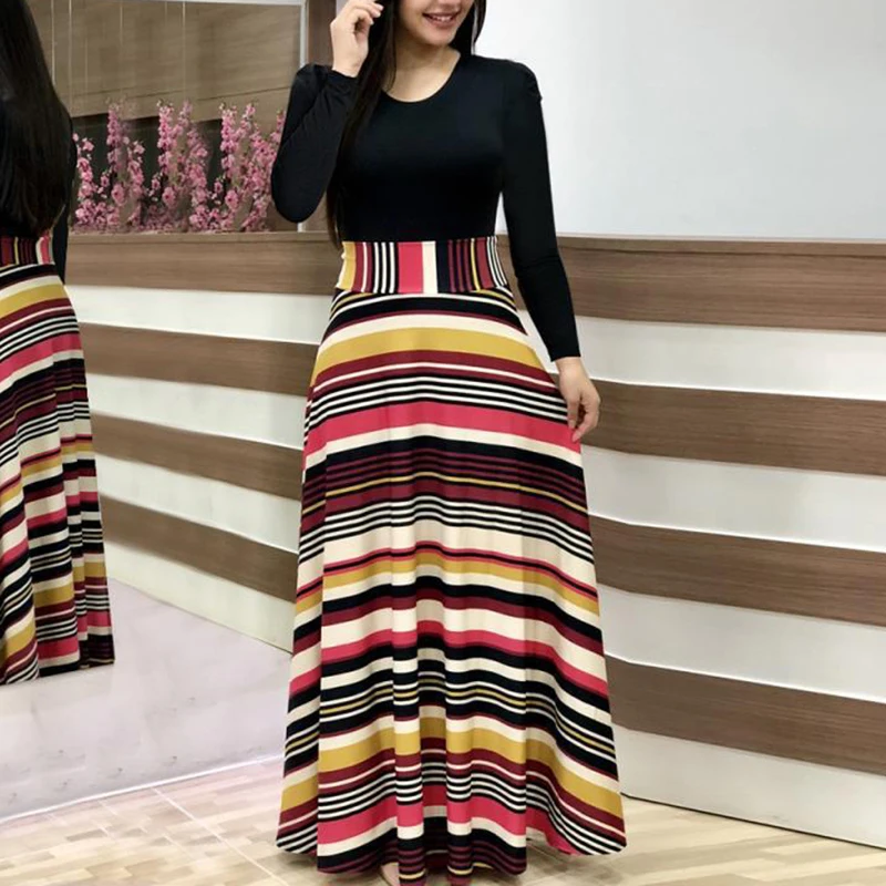 Bohemian Floral Printed Women Dress Color Block O Neck Long Sleeve Elegant Maxi Dress
Bohemian Floral Printed Women Dress Color Block O Neck Long Sleeve Elegant Maxi Dress