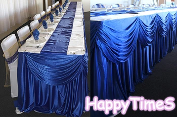 2pcs/lot Wedding Table Decoration Ice Silk Table Skirt With Swags In Royal Blue Color With Metal Clips
2pcs/lot Wedding Table Decoration Ice Silk Table Skirt With Swags In Royal Blue Color With Metal Clips