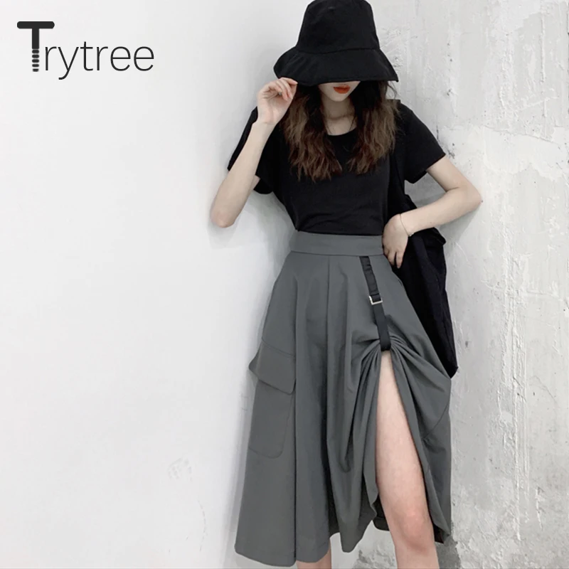 Trytree Summer Autumn Casual Skirt Women Polyester High waist Safari Style Pockets A-Line Skirt Solid Side Split Fashion Skirts
Trytree Summer Autumn Casual Skirt Women Polyester High waist Safari Style Pockets A-Line Skirt Solid Side Split Fashion Skirts