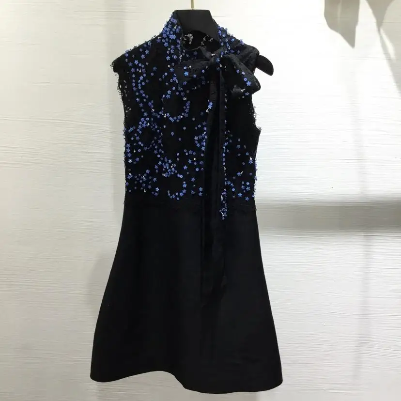 2019 new ladies fashion sleeveless high neck bow stitching lace beaded dress 0601
2019 new ladies fashion sleeveless high neck bow stitching lace beaded dress 0601