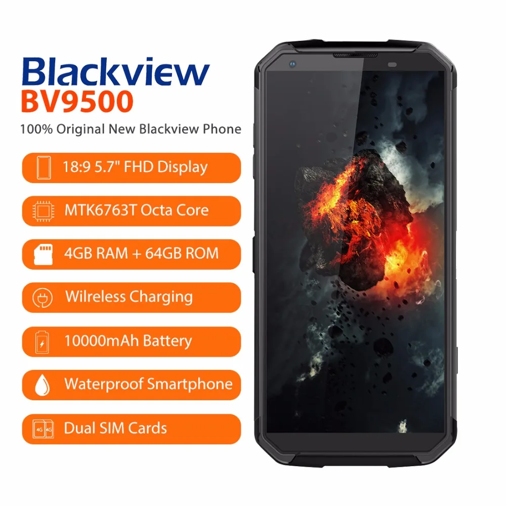 

Blackview BV9500 Android 8.1 Octa Core 5.7" 18:9 MTK6763T 4GB RAM 64GB ROM IP68 Waterproof Smartphone NFC OTG 4G Mobile Phone