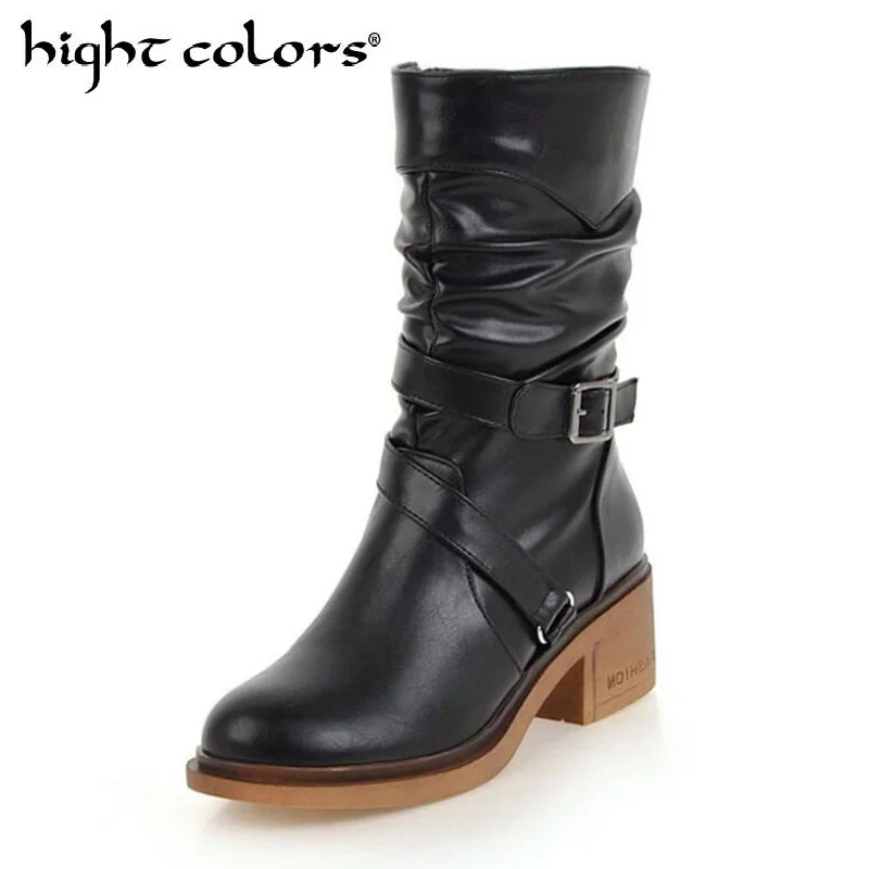 Women Boots 2019 Buckle Strap leather Boots Women Mid Calf Zipper Ladies Winter Casual Shoes Thick Heel Boots Botas Mujer
Women Boots 2019 Buckle Strap leather Boots Women Mid Calf Zipper Ladies Winter Casual Shoes Thick Heel Boots Botas Mujer
