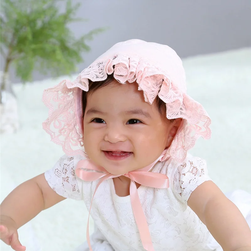 Cute Lace Baby Girls Hat White Pink Princess Hat For Baby Girls Flower Embroidery Infant Beanie Hat First Brithday Gift Autumn (2)
