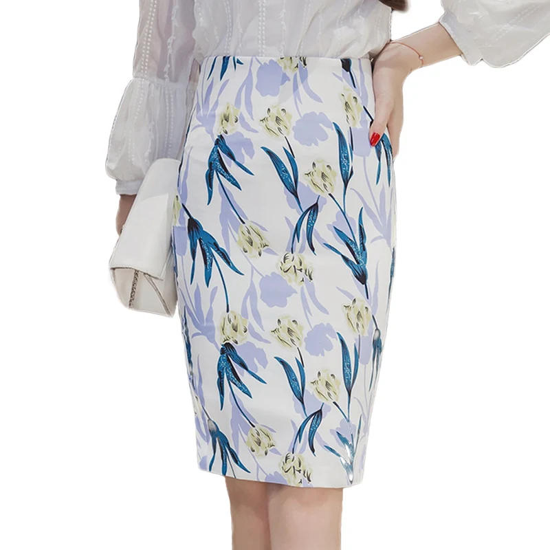 OL High Waist Women Flower Printed Pencil Skirts 2018 Autumn Fashion Tight Bodycon Skirt Ladies Office Sexy Plus Size | Женская одежда