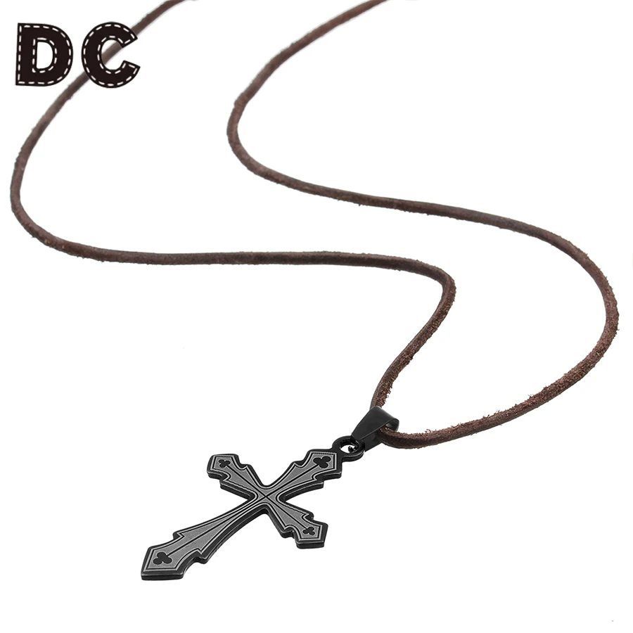 DC 1pcs Fashion Punk Stainless Steel Drop Cross Pendant Necklace Colliar Leather Wax Cord Rope for Men Male Prayer Jewelry Gifts
DC 1pcs Fashion Punk Stainless Steel Drop Cross Pendant Necklace Colliar Leather Wax Cord Rope for Men Male Prayer Jewelry Gifts