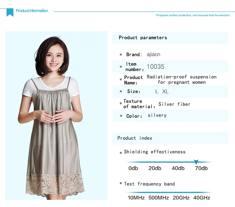 Ajiacn electromagnetic radiation protective maternity dress,Comfortable & breathable,Lace hem,fashionable and sexy,EMF shielding
Ajiacn electromagnetic radiation protective maternity dress,Comfortable & breathable,Lace hem,fashionable and sexy,EMF shielding