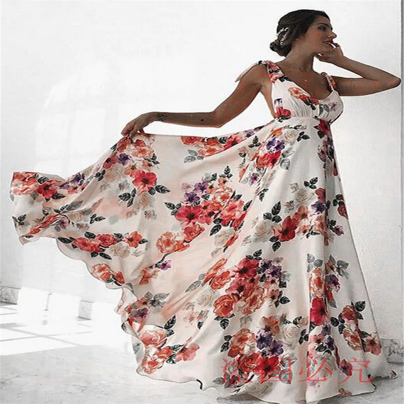 Women BOHO Floral Print Beach Dress Elegant Party Dress Sleeveless Maxi Dress Backless Apron Dresses Vestidos Verano 2018
Women BOHO Floral Print Beach Dress Elegant Party Dress Sleeveless Maxi Dress Backless Apron Dresses Vestidos Verano 2018