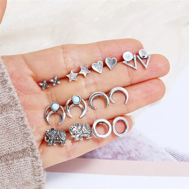 8 Pairs/Lot Punk Elephant Moon Heart Flower Star Earrings for Women Boucle D'oreille Jewelry Bohemian Studs Earring Set Brincos
8 Pairs/Lot Punk Elephant Moon Heart Flower Star Earrings for Women Boucle D'oreille Jewelry Bohemian Studs Earring Set Brincos