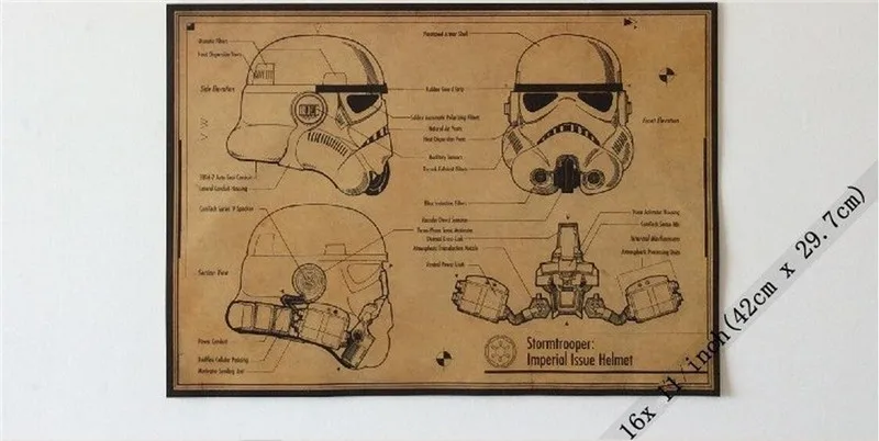 Vintage Star Wars Stormtrooper Helmet Mask Design Drawing Poster Retro Kraft Paper Home Decor Wall Sticker 42x30cm
Vintage Star Wars Stormtrooper Helmet Mask Design Drawing Poster Retro Kraft Paper Home Decor Wall Sticker 42x30cm