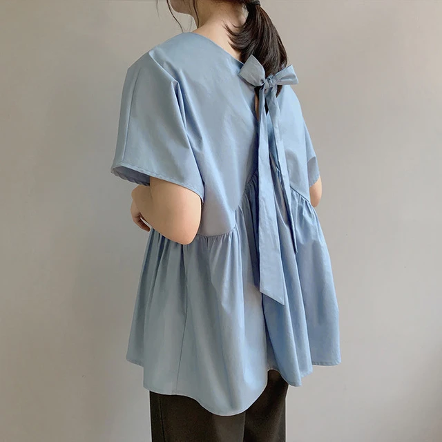 Summer New Age-receiving Women Peplum Top Blouse Shirt Back Bow Shirt Loose Female Tops
Summer New Age-receiving Women Peplum Top Blouse Shirt Back Bow Shirt Loose Female Tops