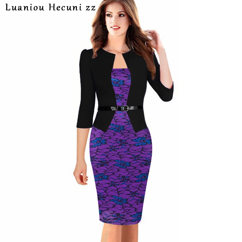 Chu-Ni-Women-Elegant-Faux-Jacket-One-Piece-Belted-Lace-Patchwork-Wear-to-Work-Business-Pencil (1)
