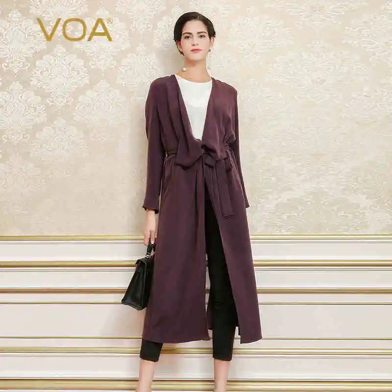 VOA 2018 Spring Autumn Dark Purple Long Trench Brief Solid Plus Size Coat Heavy Silk Outwear Women Casual Belt Overcoat S6220
VOA 2018 Spring Autumn Dark Purple Long Trench Brief Solid Plus Size Coat Heavy Silk Outwear Women Casual Belt Overcoat S6220