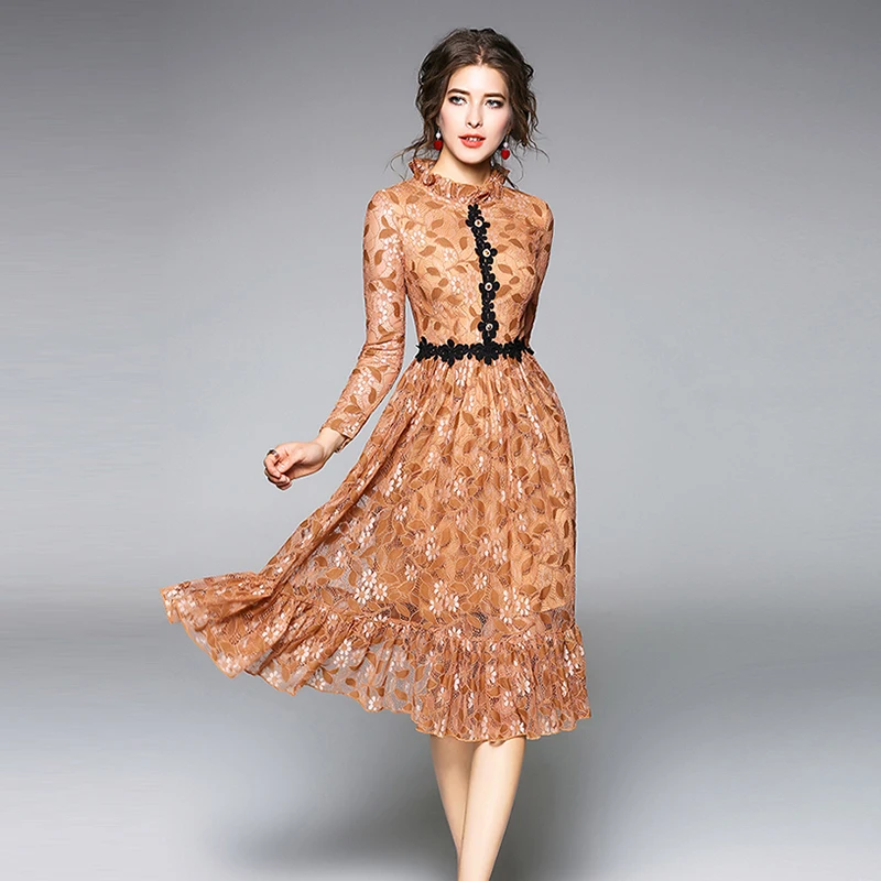 2018 Spring boho elegant Floral lace dress women Vestidos femme A-Line Pleated Dresses Slim Office Lady party casual dress
2018 Spring boho elegant Floral lace dress women Vestidos femme A-Line Pleated Dresses Slim Office Lady party casual dress