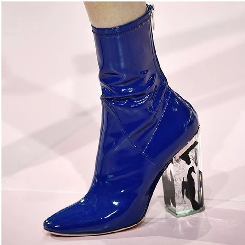 2018 Chic Brand Ankle Boots Woman Pointed Toe Red Blue Patent Leather Transparent High Heel Boots Women Fashion Short Boots
2018 Chic Brand Ankle Boots Woman Pointed Toe Red Blue Patent Leather Transparent High Heel Boots Women Fashion Short Boots