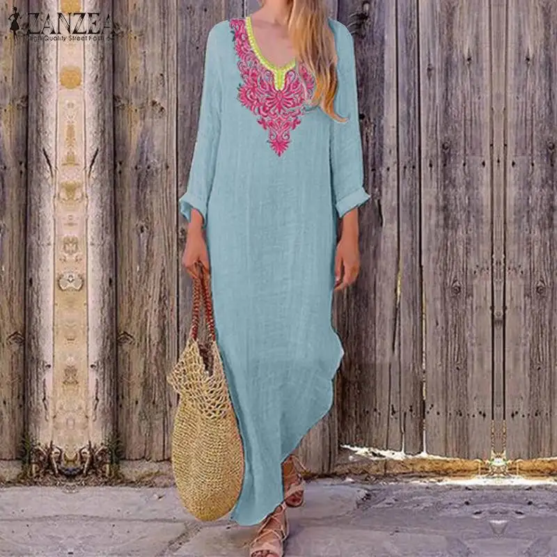 2019 ZANZEA Women's Sundress Summer Bohemian Printed Maxi Dress Elegant Long Sleeve Split Hem Vestidos Female Robe Work OL Dress
2019 ZANZEA Women's Sundress Summer Bohemian Printed Maxi Dress Elegant Long Sleeve Split Hem Vestidos Female Robe Work OL Dress