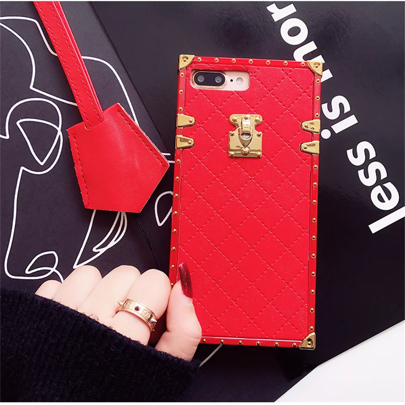 LUDI Europe Geometric Pattern Gold Button PU Phone Case For iphone 7 Case for iphone X 6S 6 8 Plus Back Cover Luxury Fashion 13