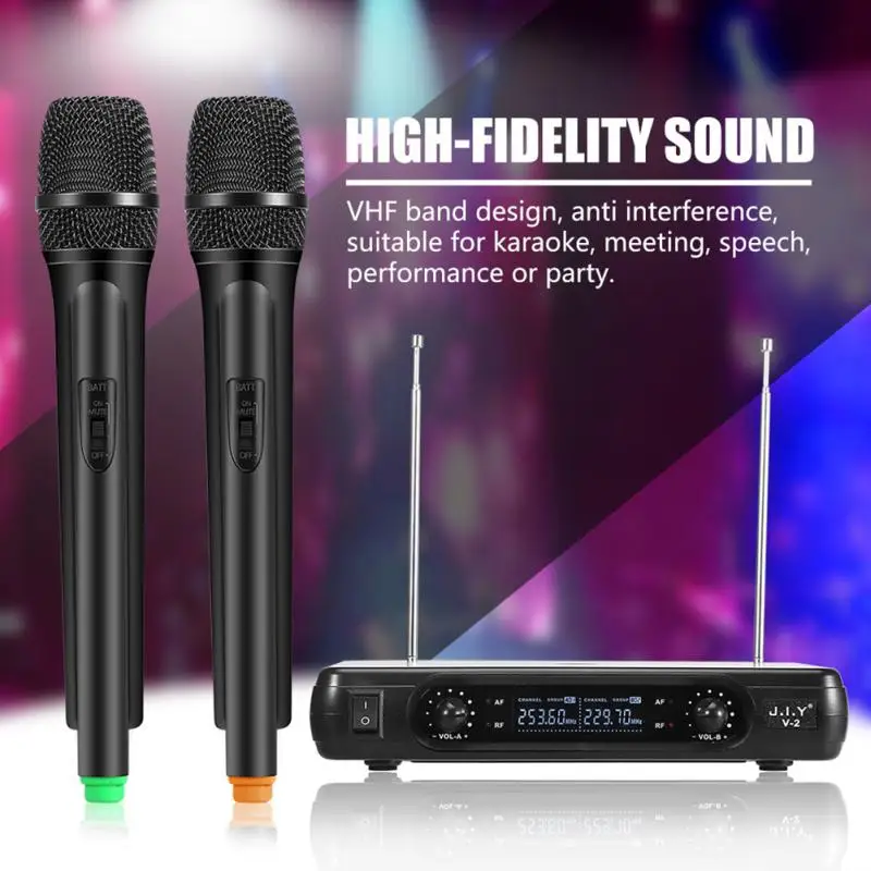 

Dual Handheld VHF Wireless Microphones Dynamic+LCD Receiver System For Home Karaoke KTV Party Speech Performances Conference