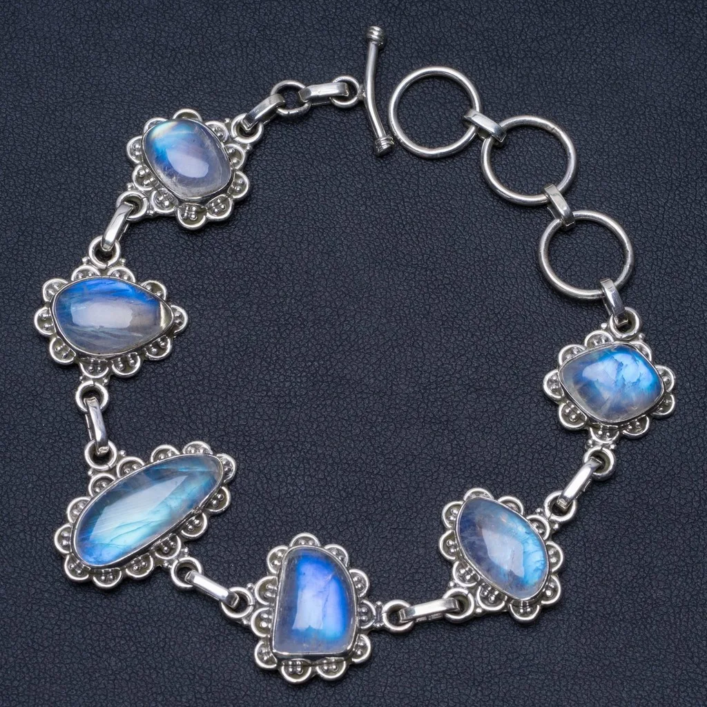 Natural Rainbow Moonstone Unique Punk Style 925 Sterling Silver Bracelet 6 3/4-7 3/4" P2314
Natural Rainbow Moonstone Unique Punk Style 925 Sterling Silver Bracelet 6 3/4-7 3/4" P2314