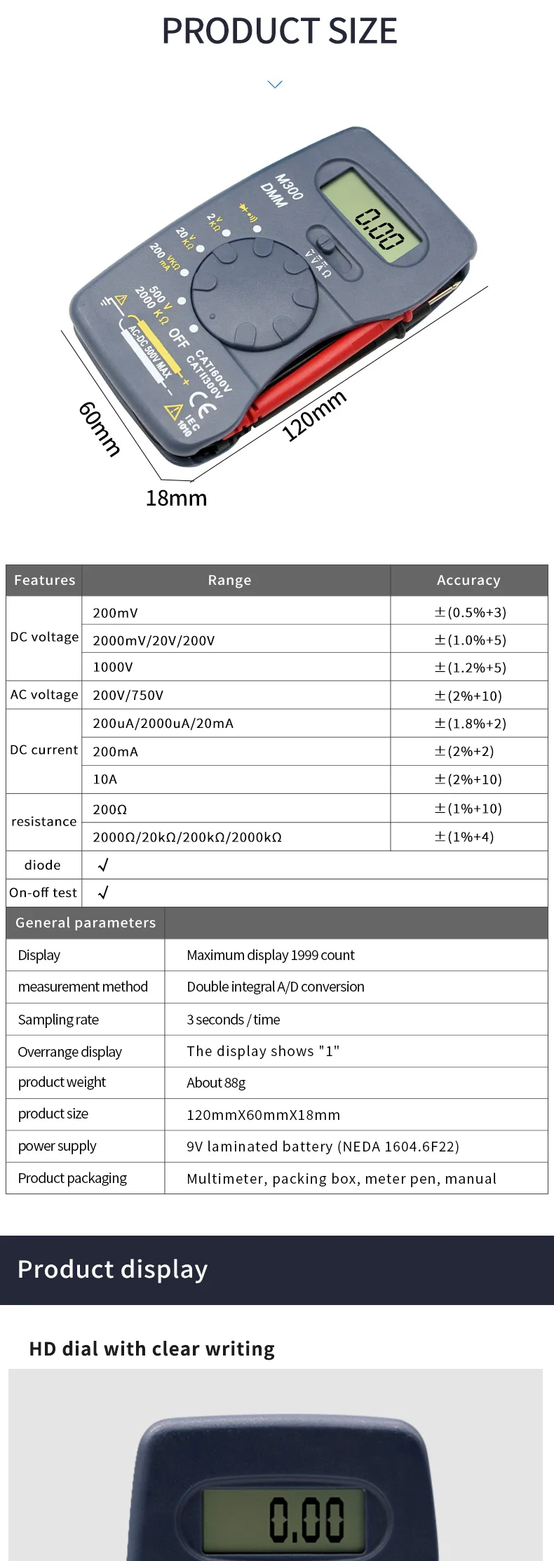 Pocket Digital Multimeter Ammeter Voltmeter DC/AC Resistor Ohm Voltage Multi Meter Tester Electrical Instruments