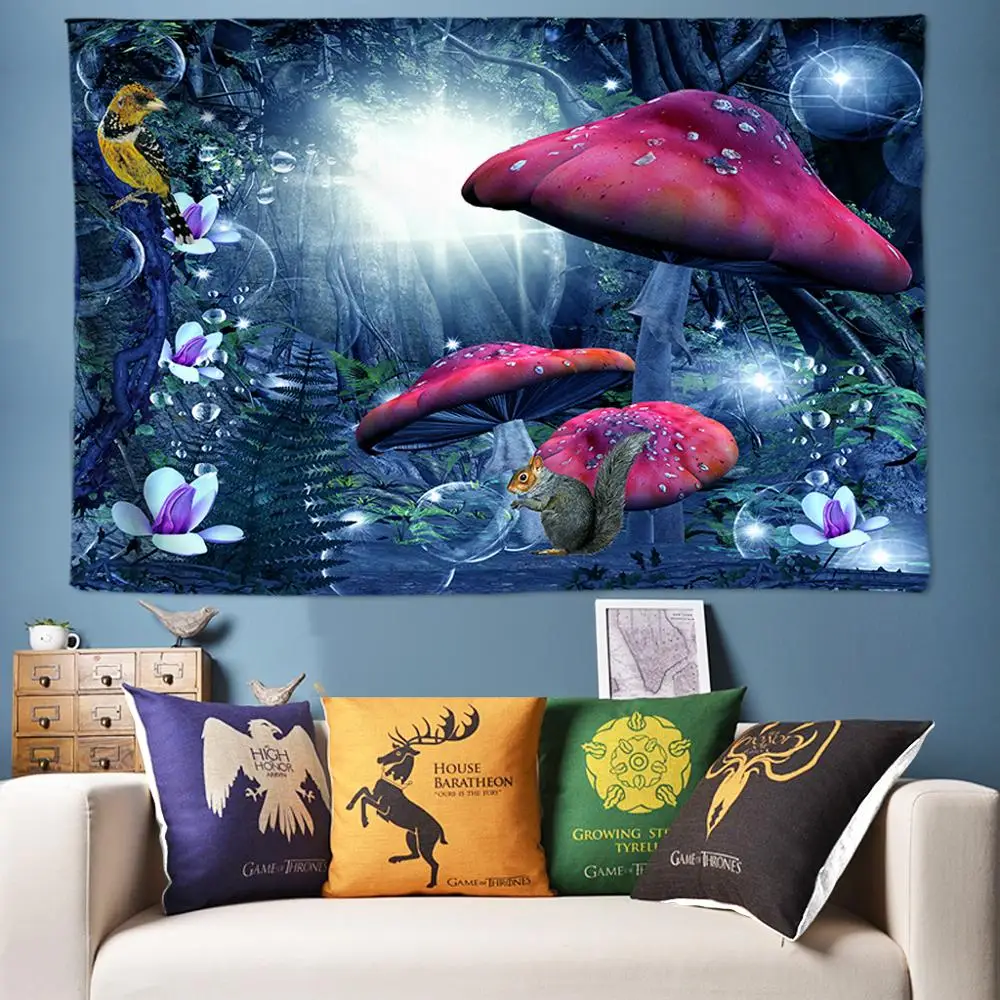 

Colorful Psychedelic Tapestry Wall Hanging Mushroom Decorative Wall Tapestry Forest Hippie Boho Wall Cloth Art Decor 200cm*300cm