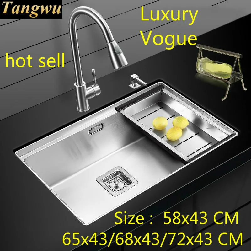 

Free shipping Fashion standard kitchen manual sink single trough food-grade stainless steel hot sell 58x43/65x43/68x43/72x43 CM