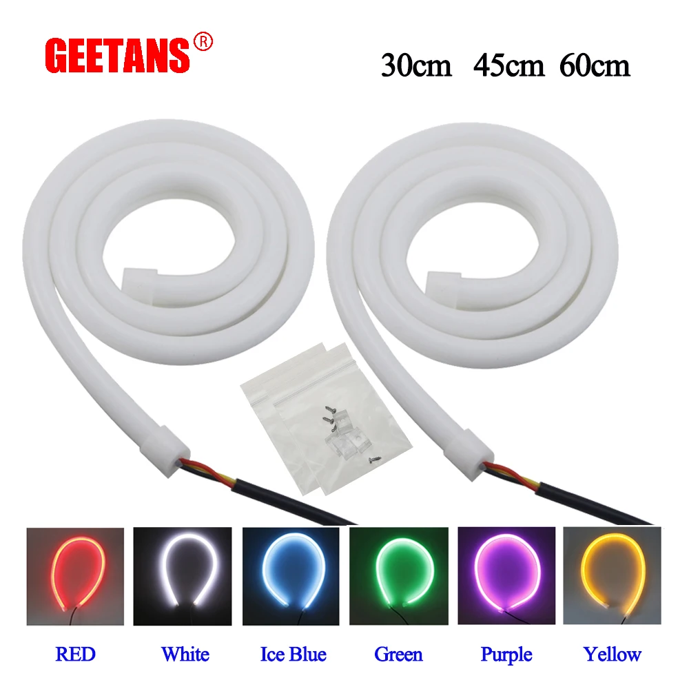 GEETANS 2pcs 30cm 45cm 60cm Daytime Running Light Flexible Soft Tube Guide Car LED Strip White DRL Yellow Turn Signal Light H
GEETANS 2pcs 30cm 45cm 60cm Daytime Running Light Flexible Soft Tube Guide Car LED Strip White DRL Yellow Turn Signal Light H