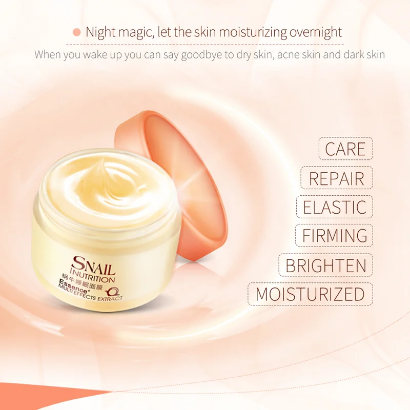 Snail Essence Sleeping Overnight Face Mask Korean Skin Care Face Moisturizing Anti Aging Facial Mask Cream
Snail Essence Sleeping Overnight Face Mask Korean Skin Care Face Moisturizing Anti Aging Facial Mask Cream