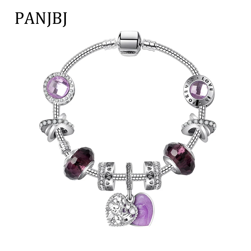 Посеребренный браслет с бусинами Forever Love Family Heart Galaxy Snake Chain базовый