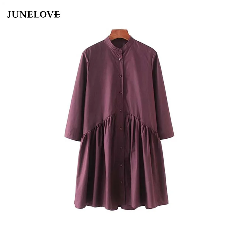 JuneLove women pleated dress three quarter sleeve stand collar casual basic ladies casual mini dresses female vestidos
JuneLove women pleated dress three quarter sleeve stand collar casual basic ladies casual mini dresses female vestidos