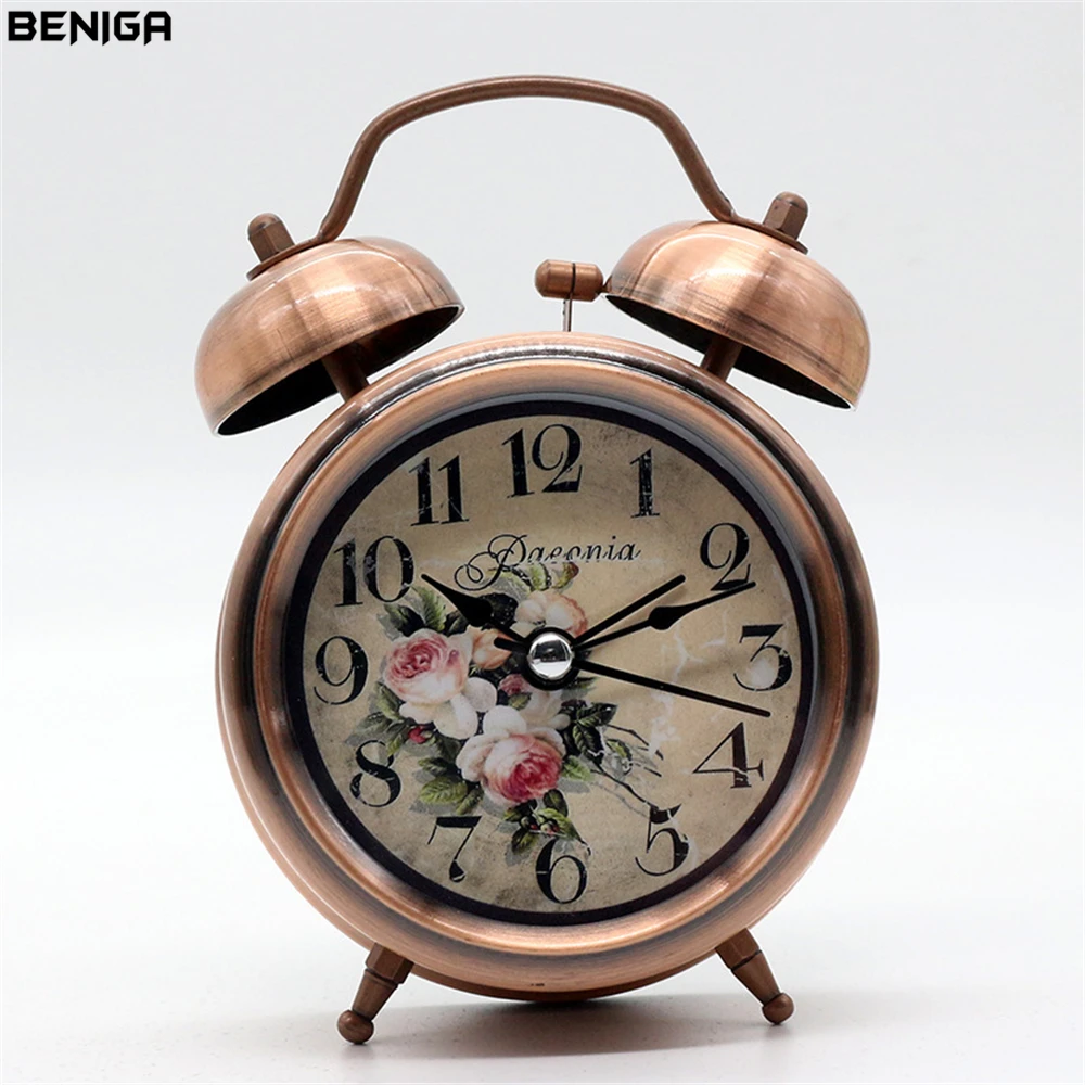 2019 Vintage Floral Alarm Desk Clock With Night Light Battery