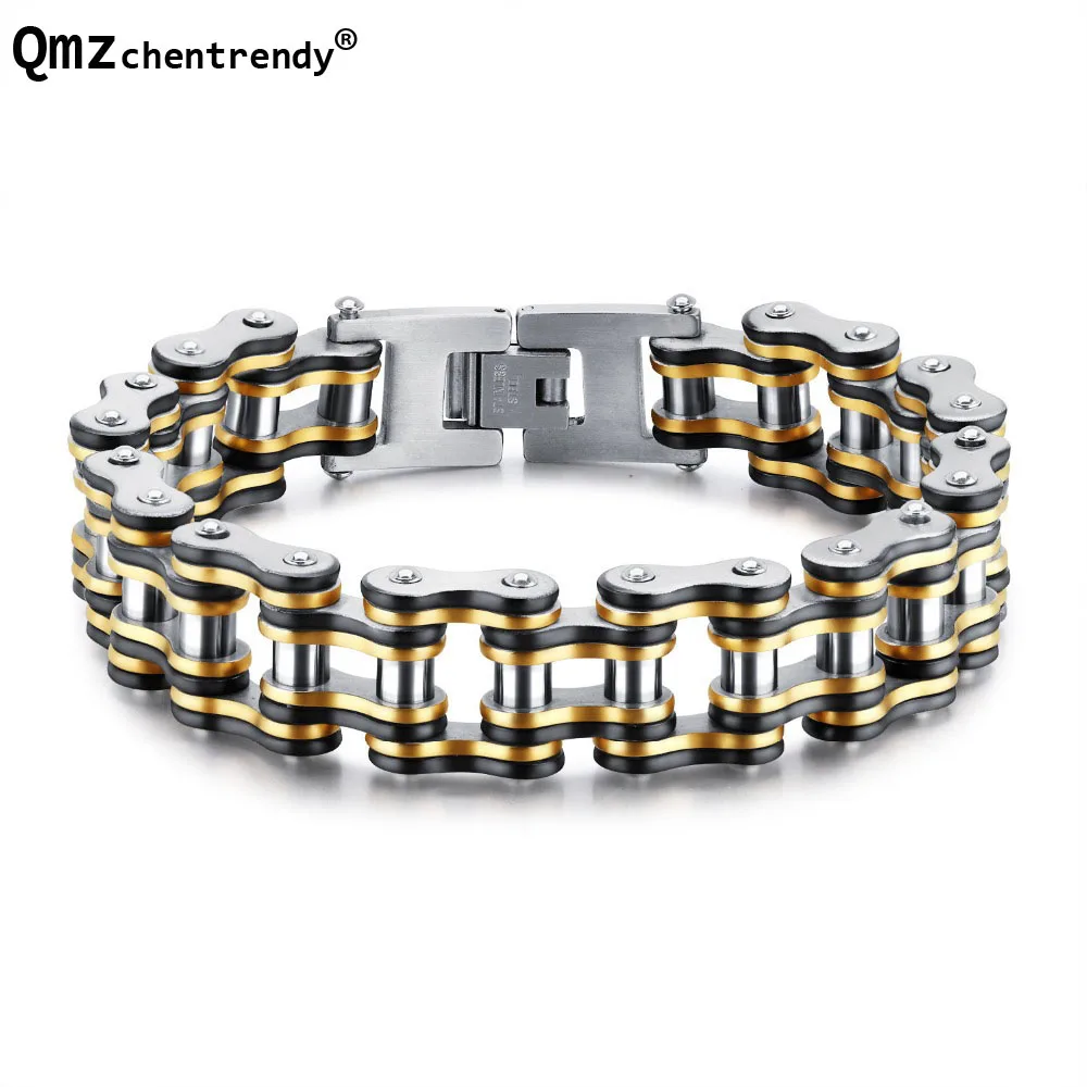 Fashion Men Biker Bicycle Motorcycle Chain Men's Bracelets & Bangles 2 Colors 316L Stainless Steel chain Jewelry 15mm 20.5cm |