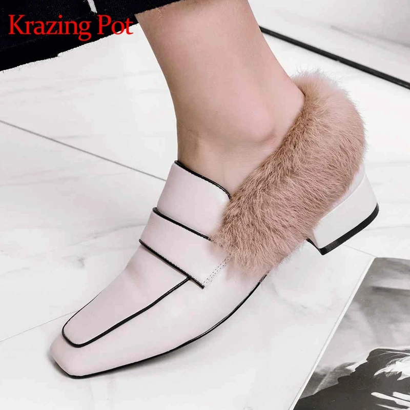 Krazing Pot genuine leather new rabbit fur shoes women fashion med heels square toe European career office lady Winter pumps L89
Krazing Pot genuine leather new rabbit fur shoes women fashion med heels square toe European career office lady Winter pumps L89