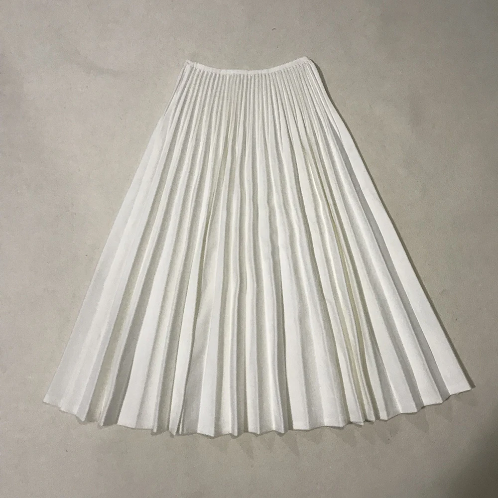 Женская плиссированная юбка элегантная белая длинная средней длины с высокой