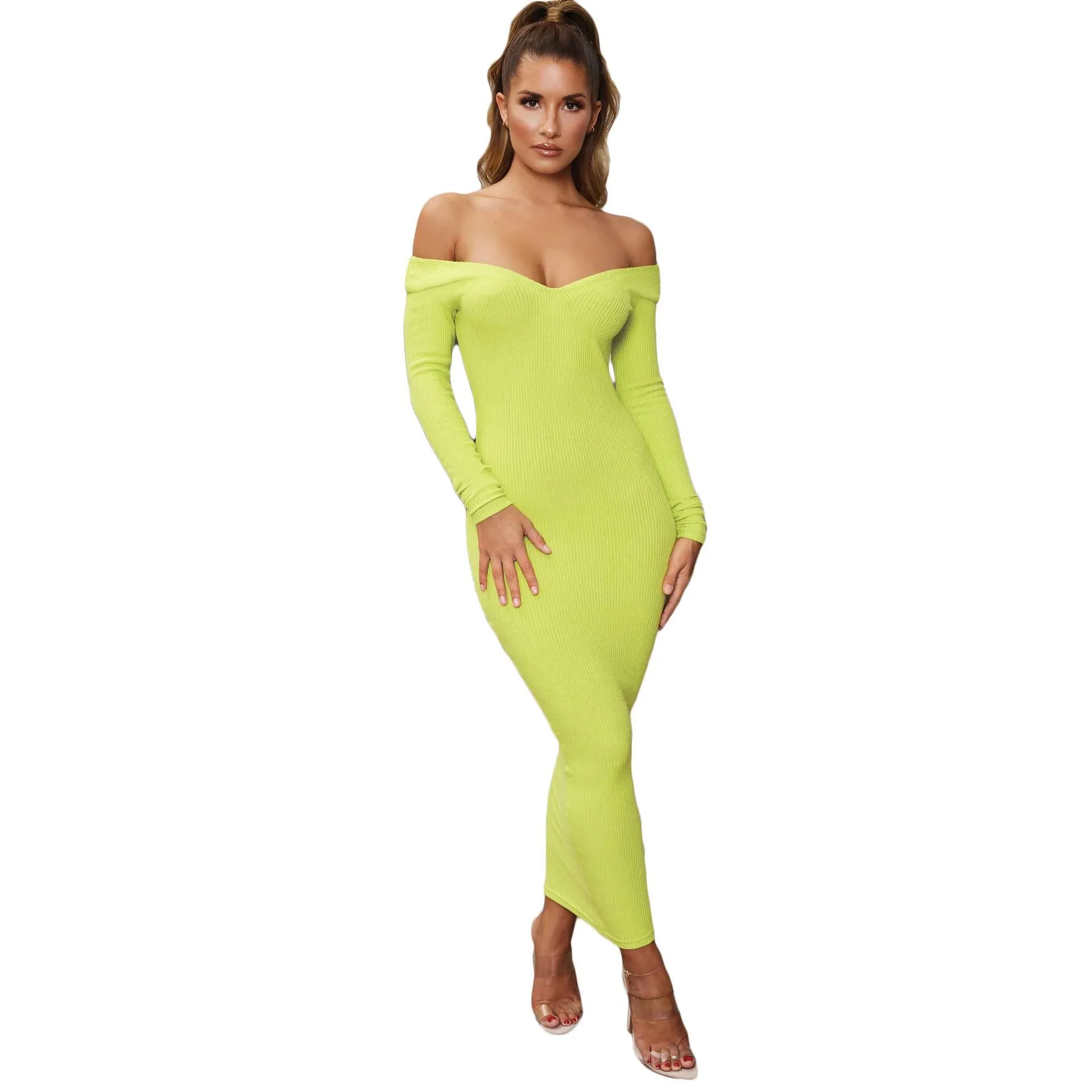 Ribbed Cotton Maxi Dress Women V-Shaped Neckline Long Sleeve Bodycon Dress Summer Sexy Off Shoulder Sheath Dress
Ribbed Cotton Maxi Dress Women V-Shaped Neckline Long Sleeve Bodycon Dress Summer Sexy Off Shoulder Sheath Dress