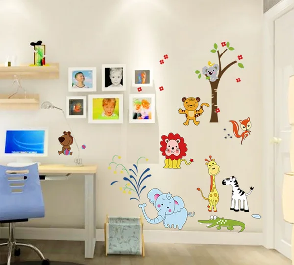 DIY 75*120cm Carton Animal Party Elephant Giraffe Horse Tree Decoration Kids Wall Sticker Children Baby Room Home Interior Mural | Дом и сад